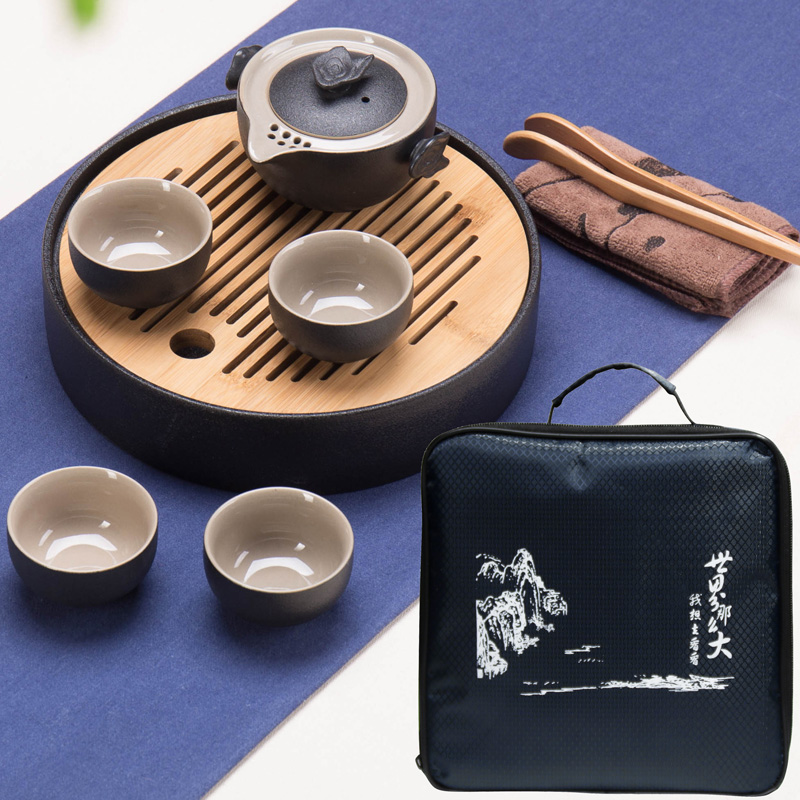 Tea set suit Japanese contracted on - board, portable travel kung fu Tea set a complete set of ceramic cups of black Tea tray