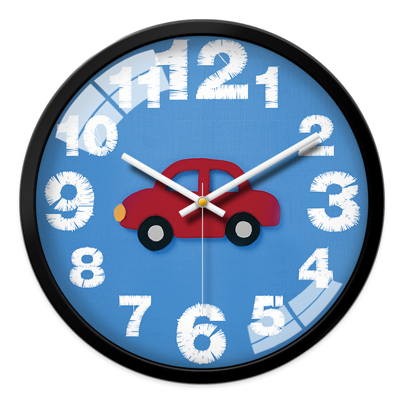 Cartoon car wall clock children's room bedroom living room home cute creative clock radio wave clock hanging wall