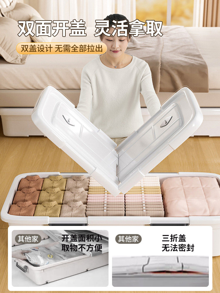 Under-Bed Storage Box, Drawer-Type, Flat with Wheels, Under-Bed Storage Solution, Household Clothes and Quilt Organizing Storage Box