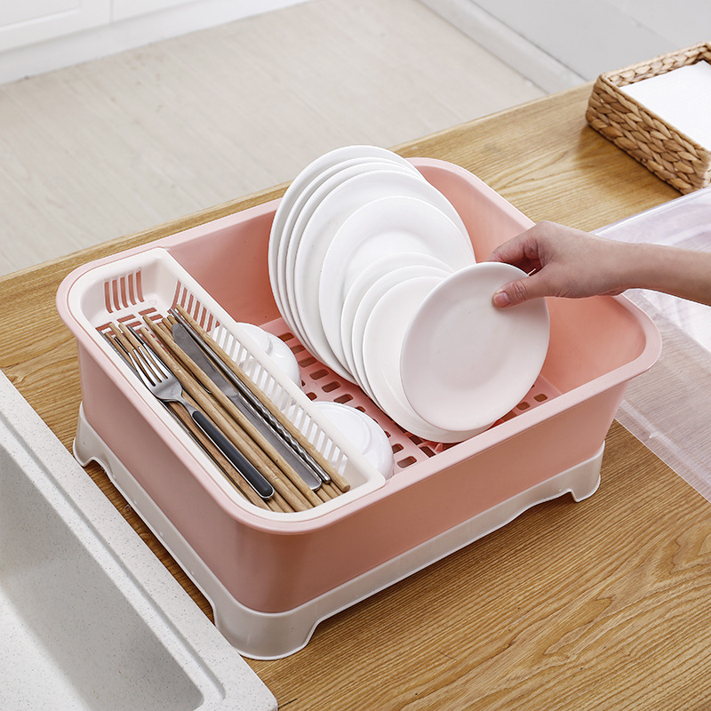 Wozhiwo kitchen large plastic dish rack with lid Storage rack Dish rack Dish finishing drain cupboard