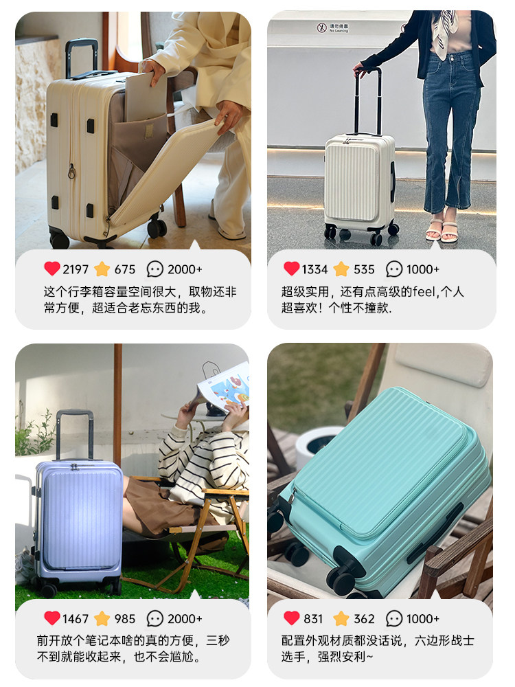 Front-Opening Suitcase for Women 20inch Carry-On Travel Suitcase Multifunctional Trolley Password Box for Men Large Capacity Lightweight Small