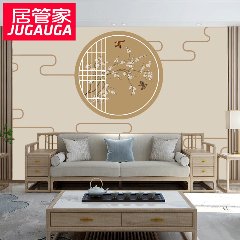 New Chinese sofa TV Background wall Living room Bedroom Hotel Dining Room Custom Flower Bird Mural Wall Cloth 3D Film and TV Wall