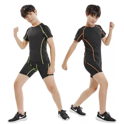 Children tights training suit men short sleeve gym clothes elastic basketball Football running fast drying summer