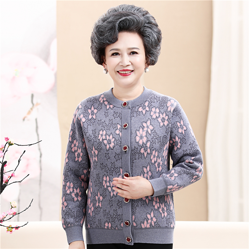 Hengyuanxiang Nhóm tihua cardigan ấm đồ lót cô gái cộng với nhung dày phù hợp với tuổi trung niên nút granny bên ngoài mặc.