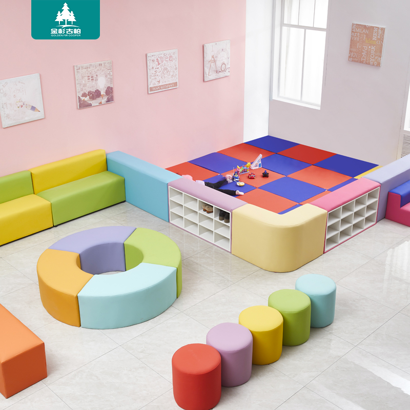 Shop mall children's play area combined fence early education sofa stool dance room to replace shoe cabinet kindergarten soft bench