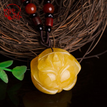 Decorated with natural amber beeswax pendant chicken oil yellow beeswax rose pendant sweater necklace women original