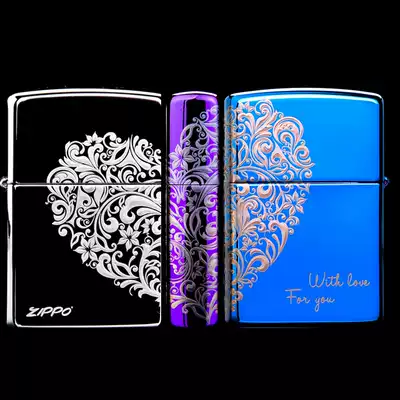 Original Zhibao lighter zippo genuine black ice mirror three-sided love Tang grass windproof gift