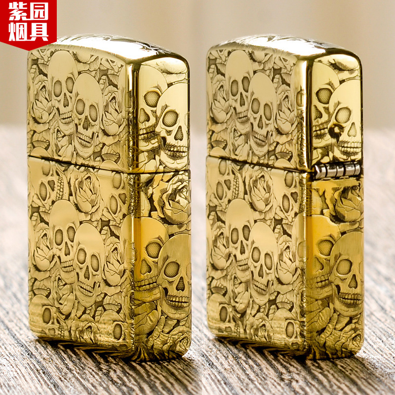 Lighter zippo authentic original brass five - sided carved rose Satan skull Satan anthem