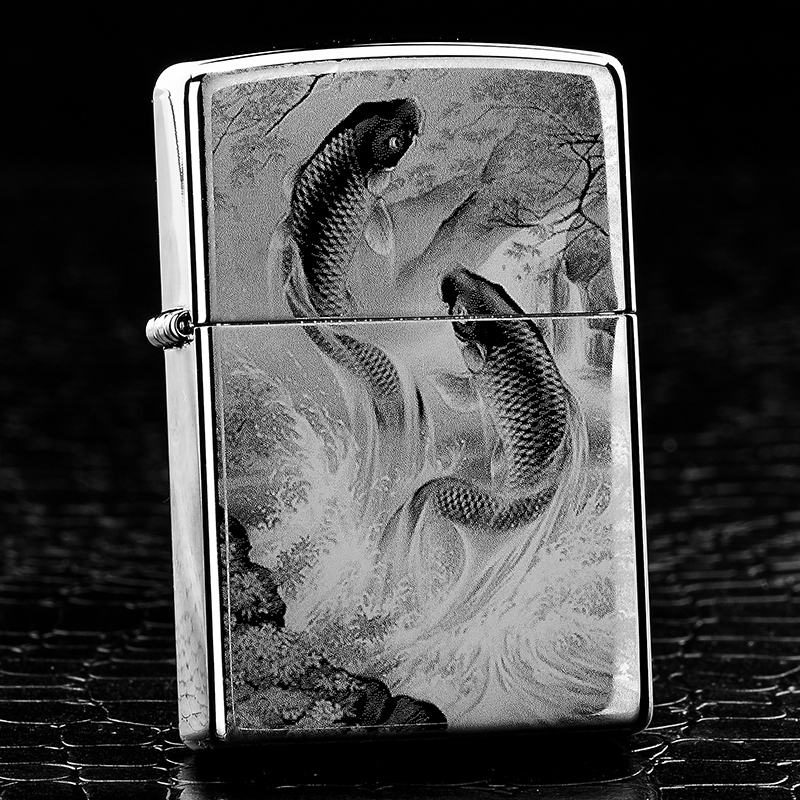 Lighter zippo genuine American original limited engraved black ice rich fish kerosene zppo male