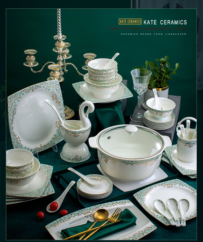 Jingdezhen dishes suit household ipads porcelain tableware Nordic up phnom penh high - end dishes western - style eat bowl bowl of ten people