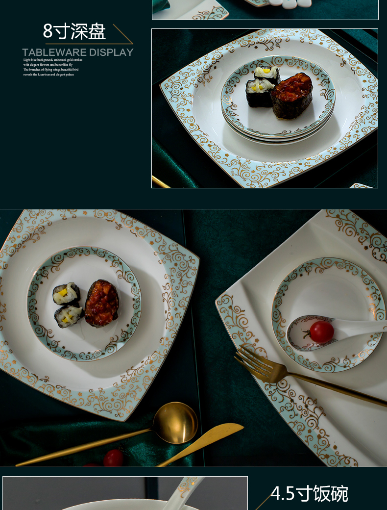 Jingdezhen dishes suit household ipads porcelain tableware Nordic up phnom penh high - end dishes western - style eat bowl bowl of ten people