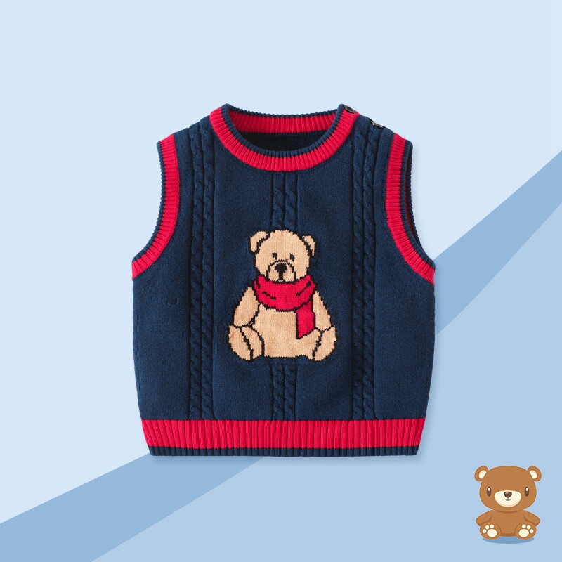 Child waistcoat Vest Spring Autumn Boy Little Vest Sweater Pure Cotton Knit Spring Autumn Male baby Camshoulder outside wearing waistcoat clothes