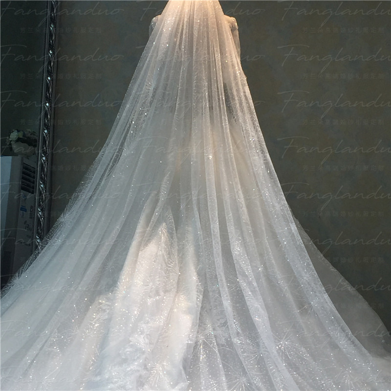 Vintage champagne vàng 2019 ngôi sao mới tỏa sáng mạng che mặt dài cô dâu cưới sang trọng - Phụ kiện tóc băng đô nữ