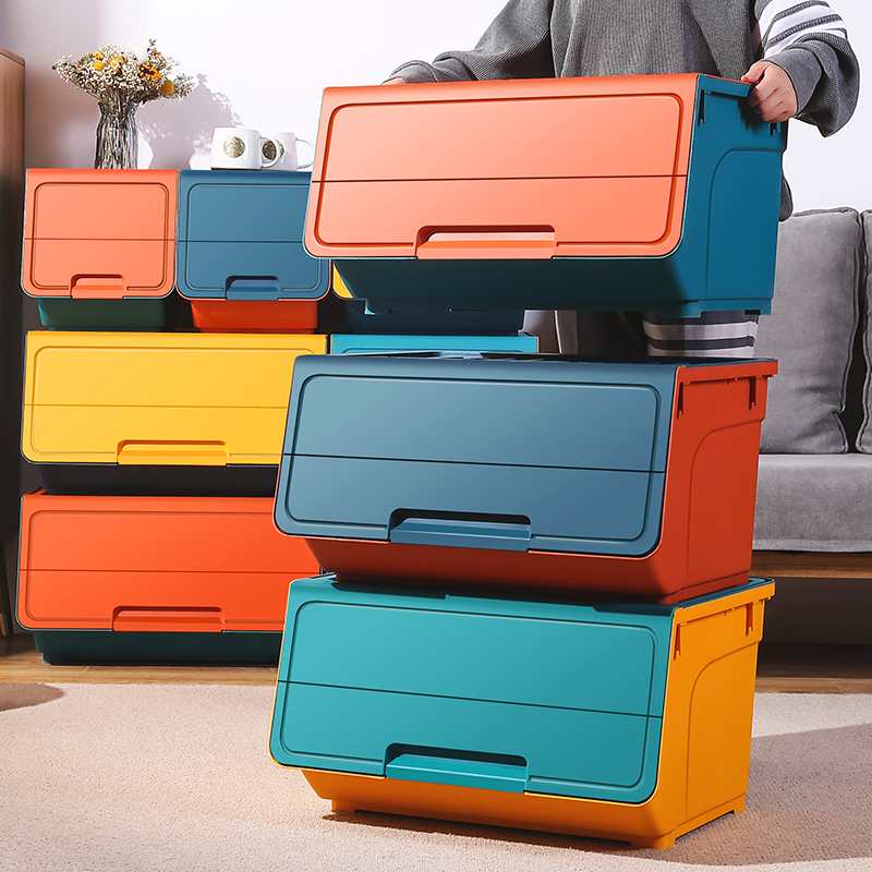 Front open flap children's toy storage box plastic home wear snack clothes book storage box tidying cabinet