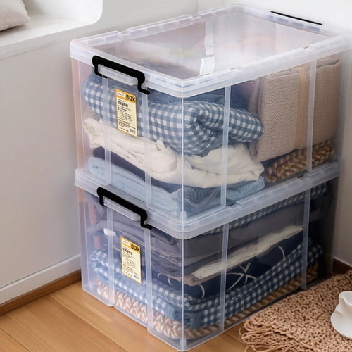 直角透明收纳箱塑料加厚大容量超大家用带盖衣物玩具整理盒储物箱
