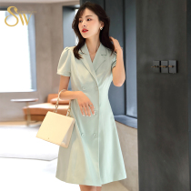 2020 new summer double-breasted commuter style suit dress high-waisted temperament goddess fan waist thin cover belly