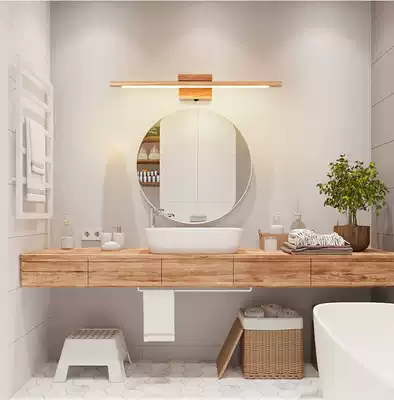 Nordic solid wood LED mirror front lamp wall lamp simple ins dressing lamp Japanese bathroom lamp moisture-proof with switch lamp