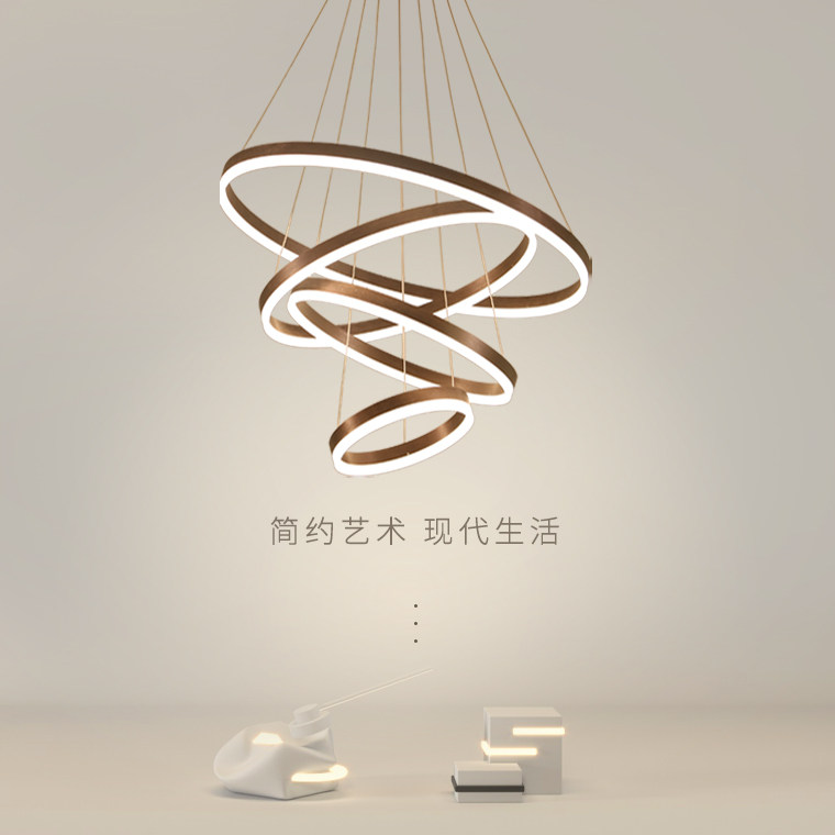 Modern minimalist style Living room chandelia Minimalist Round Duplex Building Large Chandelia Stairway Creative Personality Dining Room Lamps