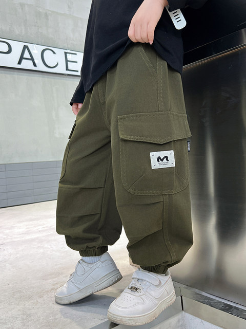 Boys' Pants Children's Spring Cargo Pants 2026 New Stylish Boys' Spring and Autumn Jogger Pants Fashionable Sports Pants