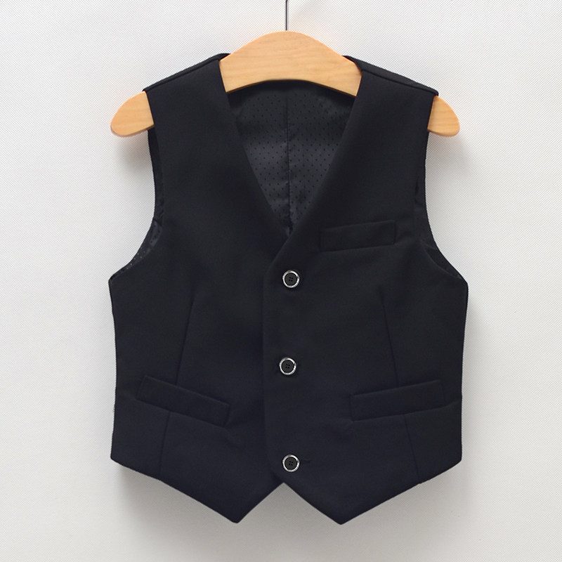 Children's gown waistcoat Boy suit Western suit Playboy performance Black pure color casual outlap vest Han version of the suit