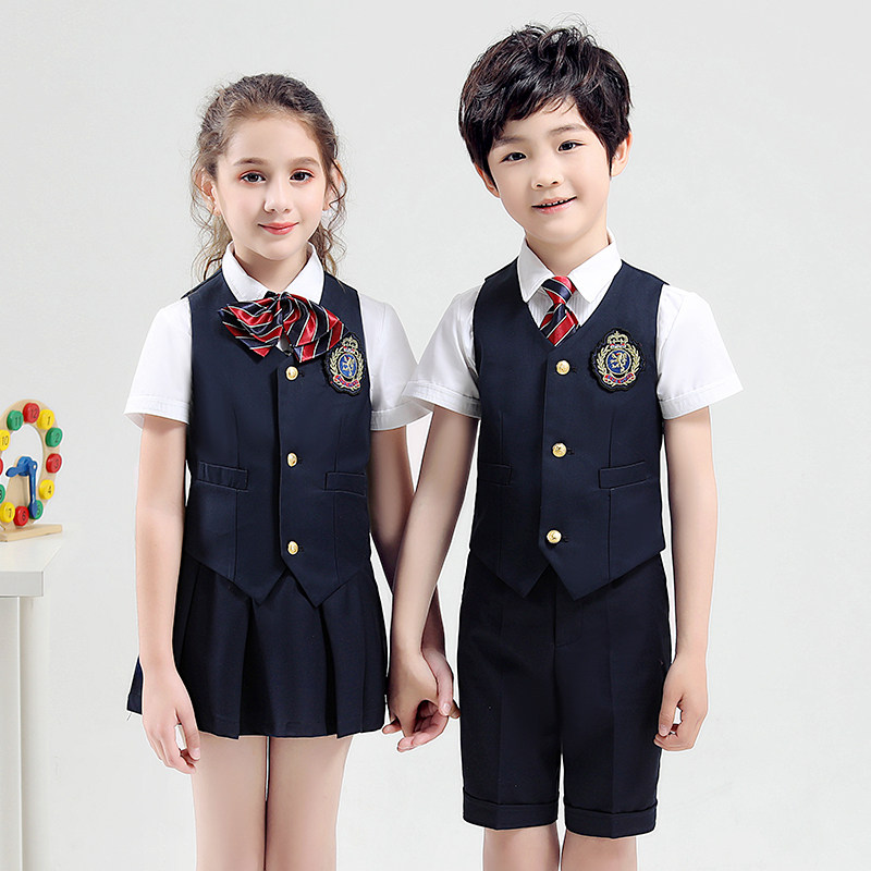 Kindergarten summer dress class dress primary school girl school uniform skirt summer dress short sleeve graduation dress English style suit