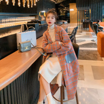 Hepburn warm air quality plaid wool coat womens 2020 winter new thickened mid-long section knee-high tide
