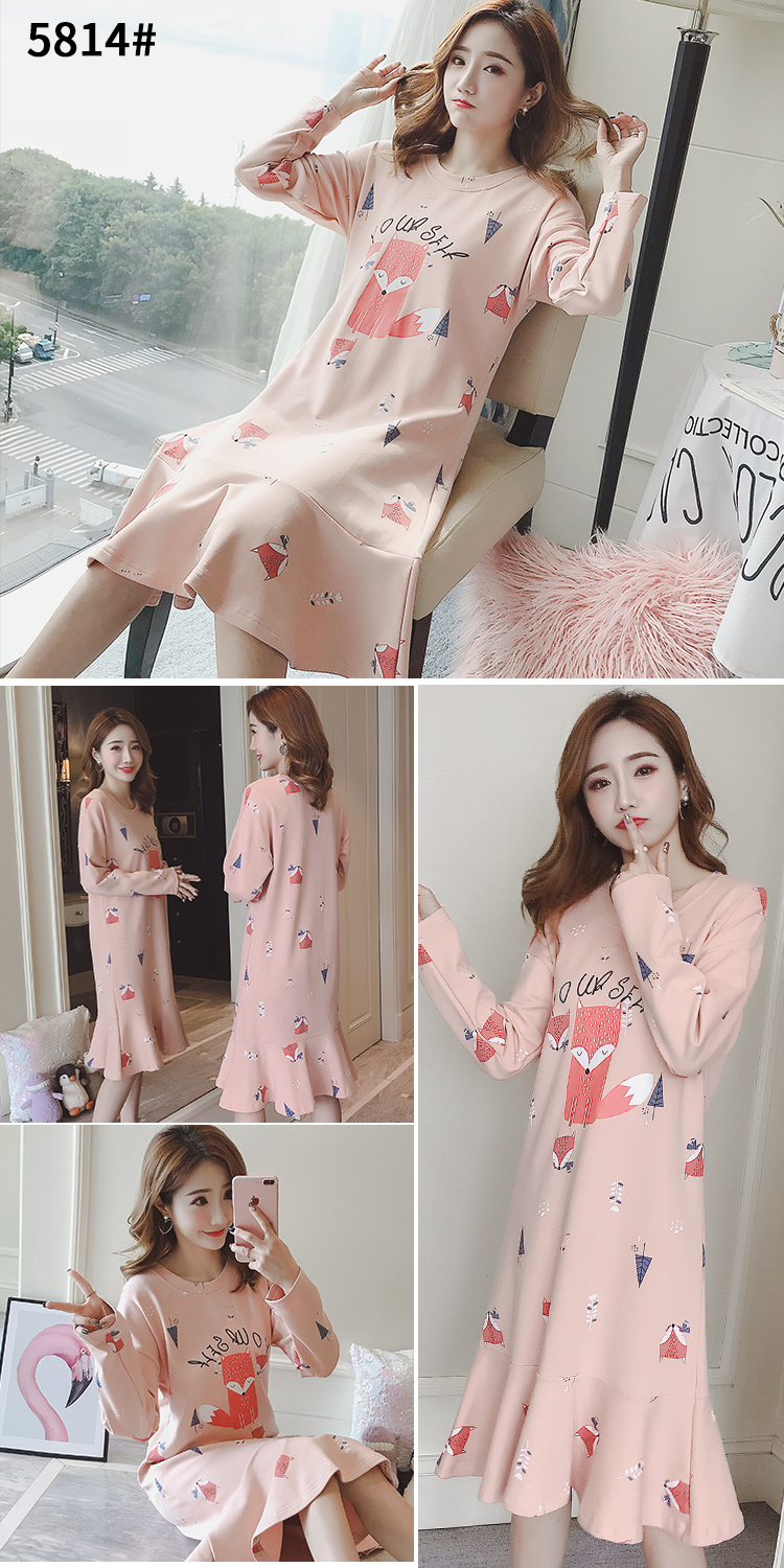 Áo ngủ dài tay cotton mùa thu Công chúa Hàn Quốc đồ ngủ lỏng cho nữ sinh viên mùa đông nữ phục vụ nhà dài váy lanh mặc nhà