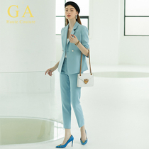 GA Fall new name Yuanyuan Temperament 70% Sleeves Suit Fashion OL High-end Professional Suit White Collar Women Dress