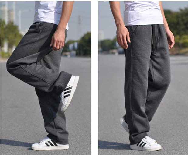 Mùa xuân và mùa thu quần yếm đen nam cộng với phân bón XL quần thể thao màu rắn cotton đóng quần giản dị quần áo nam đẹp