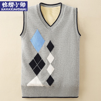 Boys sweater vest vest spring and autumn childrens knitting thickened 5 pure cotton 8 spring 10 children 12 boys 15 years old