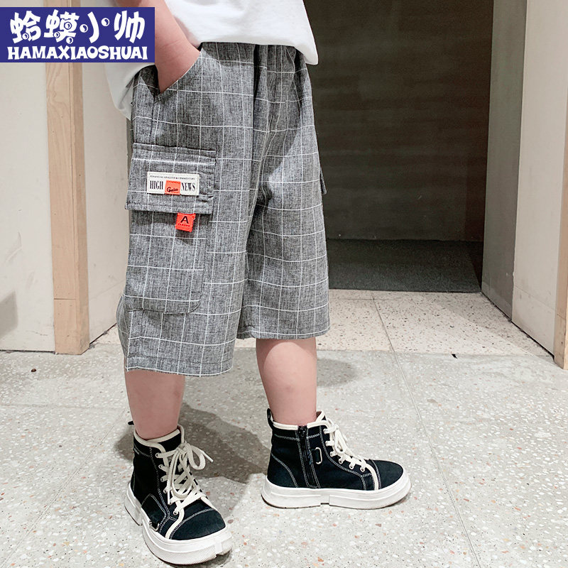 Boys shorts summer dress 2022 new Western style middle-aged children's overalls Korean version handsome boy plaid shorts tide