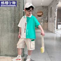 Boy suit Summer 2021 new handsome boy short sleeve POLO shirt Two sets Korean version trend CUHK Scout