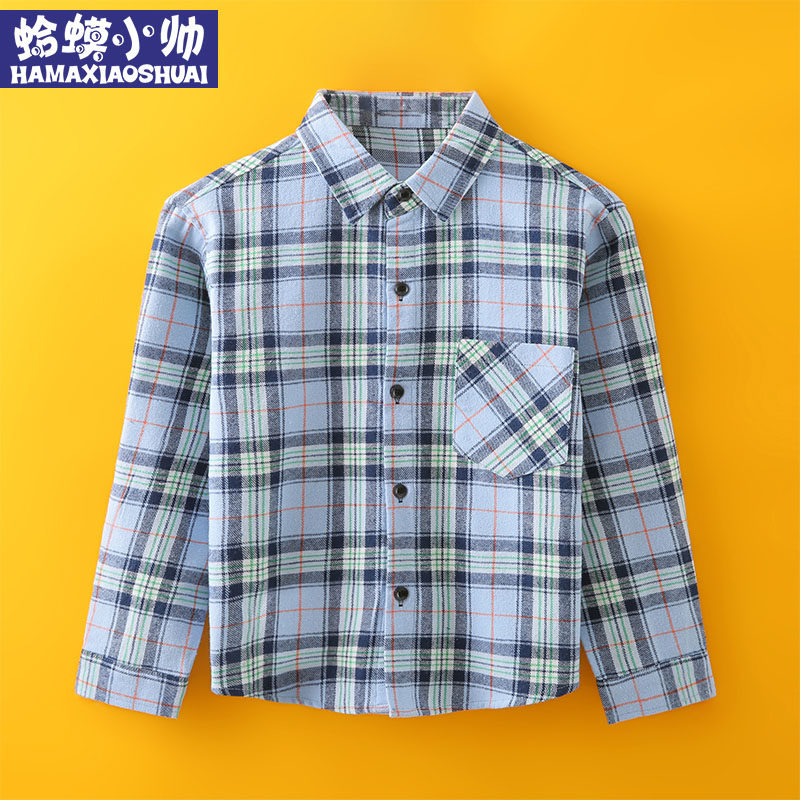 Boys plaid shirt 2022 new children's clothing big boy pure cotton casual boy long-sleeved shirt handsome spring style