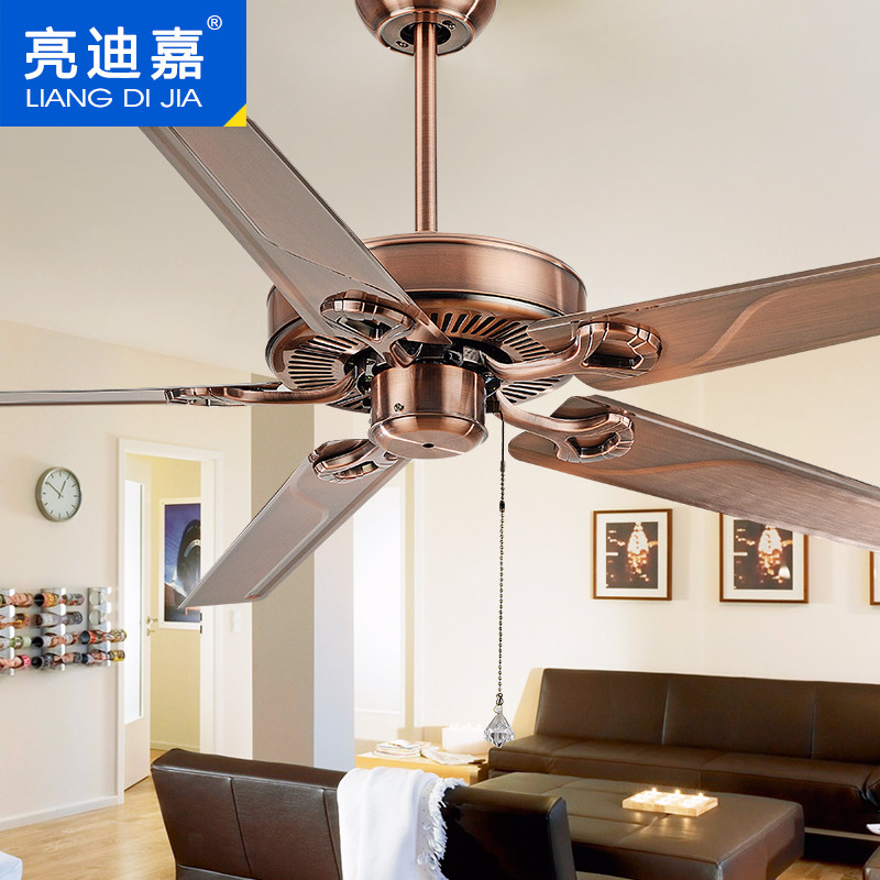 Industrial retro five-leaf ceiling fan big wind fan American home living room dining room study wood leaf iron leaf electric fan