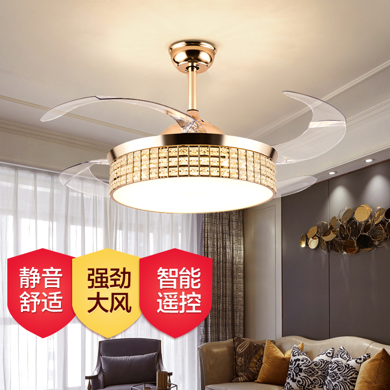 Nordic Dining Room Ceiling Fan Lamp Crystal Light Luxury Living Room Ceiling Fan Lamp Room Bedroom Electric Remote Control All-In-One Fan Chandelier