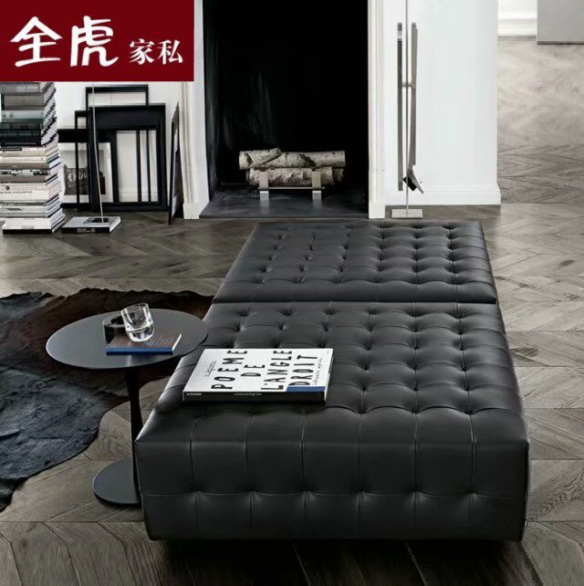 Brief Clothing Shop Sofa Bench Black Genuine Leather Mound Square Stool Changing Shoes Stool Cloister room Stool Living-room Table stool