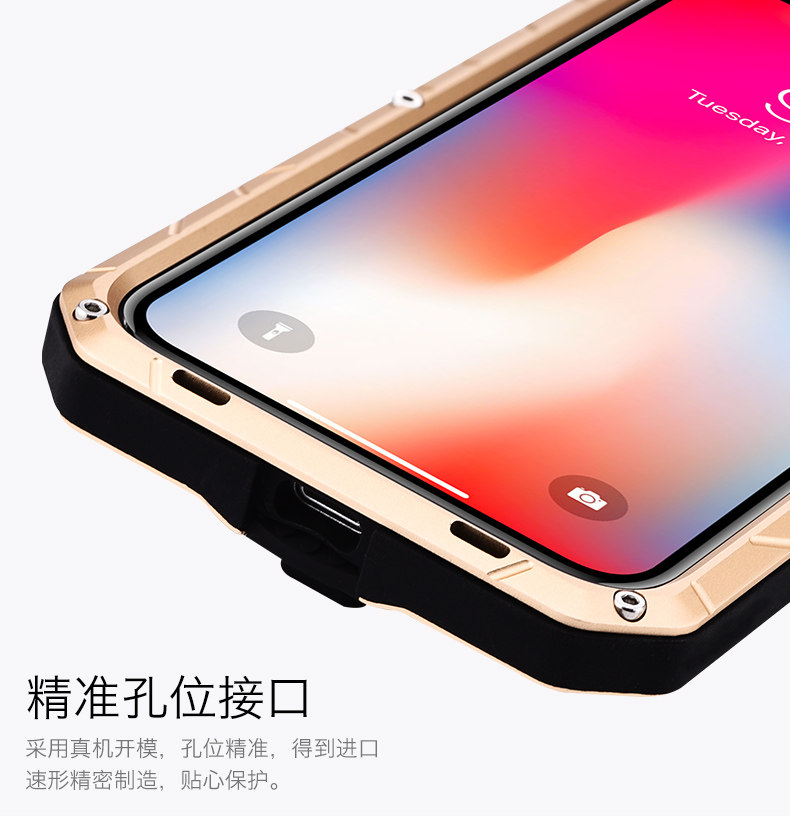 iMatch Water Resistant Shockproof Dust/Dirt/Snow-Proof Aluminum Metal Military Heavy Duty Armor Protection Case Cover for Apple iPhone X