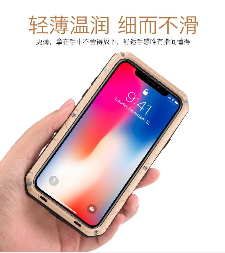 iMatch Water Resistant Shockproof Dust/Dirt/Snow-Proof Aluminum Metal Military Heavy Duty Armor Protection Case Cover for Apple iPhone X