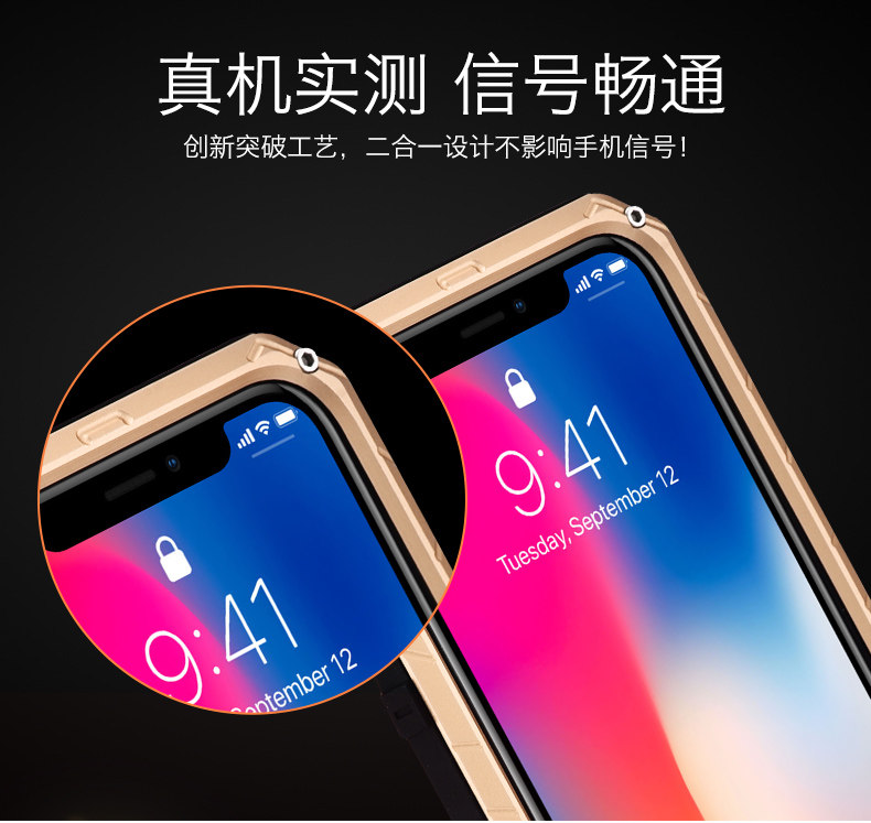 iMatch Water Resistant Shockproof Dust/Dirt/Snow-Proof Aluminum Metal Military Heavy Duty Armor Protection Case Cover for Apple iPhone X