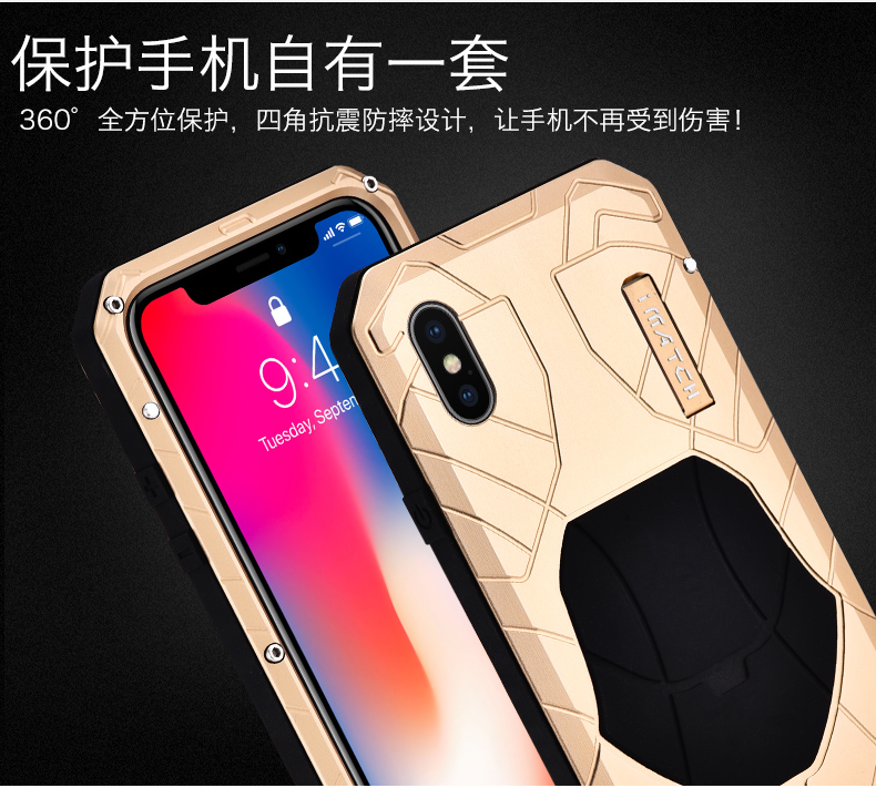 iMatch Water Resistant Shockproof Dust/Dirt/Snow-Proof Aluminum Metal Military Heavy Duty Armor Protection Case Cover for Apple iPhone X