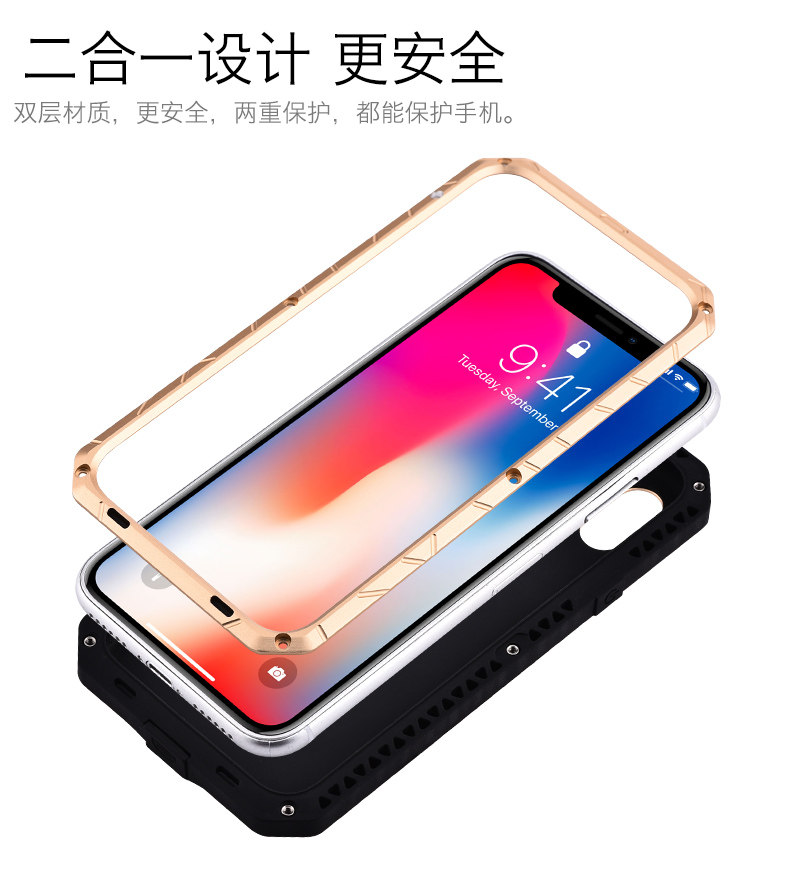 iMatch Water Resistant Shockproof Dust/Dirt/Snow-Proof Aluminum Metal Military Heavy Duty Armor Protection Case Cover for Apple iPhone X