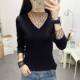 ເສື້ອຢືດສາຍຄໍ V-neck lace mesh splicing sweater bottoming shirt women's long-sleeved 2021 spring and autumn pullover inner pullover knitted top