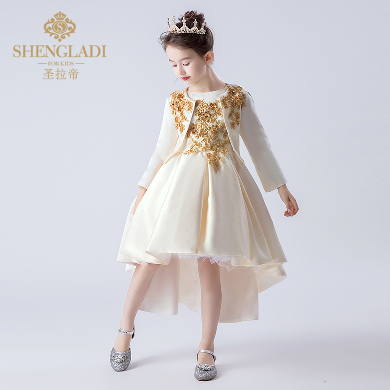Váy hoa cô gái nữ đám cưới cô gái công chúa váy dài tay áo dạ hội nhỏ chủ nhà chơi trang phục piano bộ đồ bé trai cao cấp