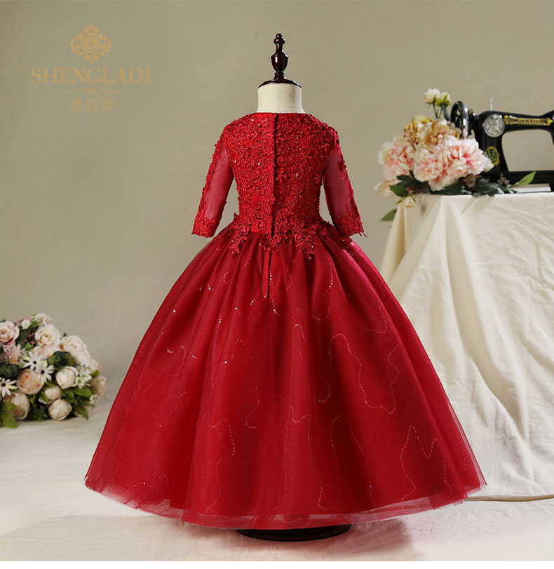 Trẻ em váy công chúa váy cô gái hoa cưới pettiskirt đỏ dài tay áo dài phần lớn cậu bé chủ nhà mùa thu và mùa đông váy phù dâu bé gái