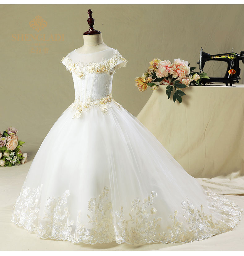 Váy cưới trẻ em, váy đuôi, váy công chúa bé gái, sàn catwalk, chủ nhà, con giữa, trang phục sáu bảy váy bé gái đẹp