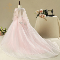 Kids Dress Princess Dress Girls Evening Dress Pink Tail Puffer Dress New Year Costume Host Show Costume Flower