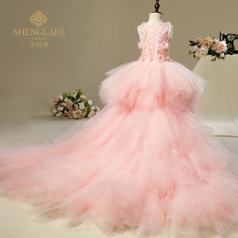 Princess Dress Girls Evening Dress Children Puffy Wedding Dress Trailing Skirt Model Catwalk Dress Flower Girl Piano Costume