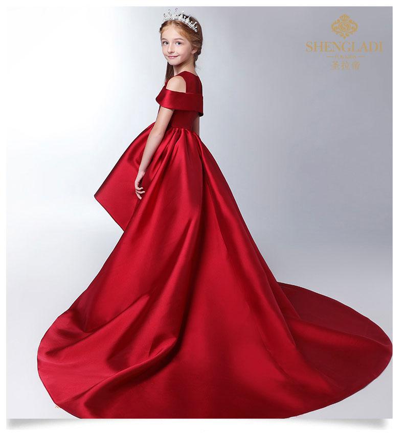 Trẻ em ăn mặc công chúa váy cô gái buổi tối ăn mặc một vai kiểu Trung Quốc catwalk show đuôi trang phục piano váy múa cho bé