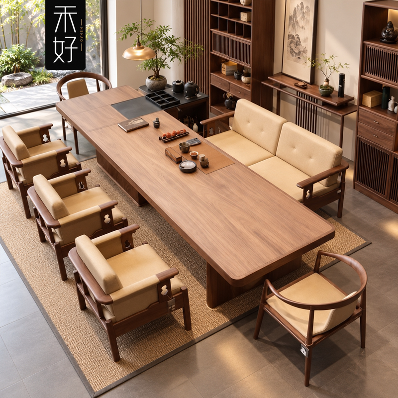 Song-Style Aesthetics North American Black Walnut Tea Table and Chair Sofa Set Tea Room Office Integrated Tea Table Living Room Tea Table Song-Style Aesthetics North American Black Walnut Tea Table and Chair Sofa Set Tea Room Office Integrated Tea Table Living Room Tea Table