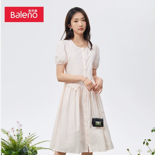Свежее элегантное комфортное хлопковое платье, круглый воротник
